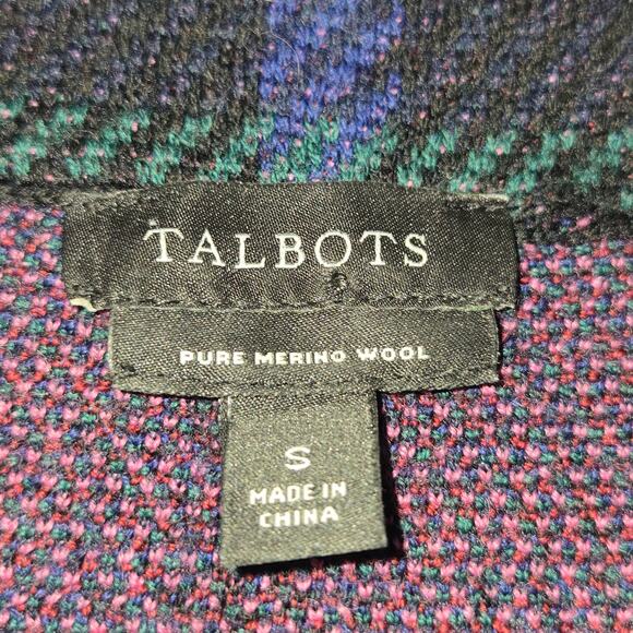 Talbots Pure Merino Wool Sweater Coat Jacket Small Plaid Knit Open Front Topper - Picture 2 of 9
